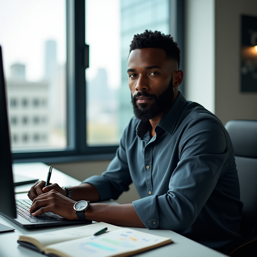 side hustle man in office